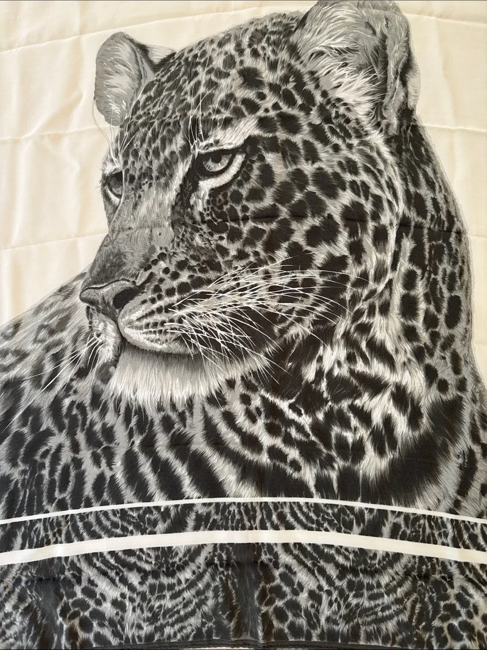 Olive and Cream Leopard Face Silk-Style Scarf